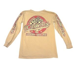 OC Bike Fest 2016 Ocean City MD Long Sleeve Graphic T-Shirt Mens Small Tan
